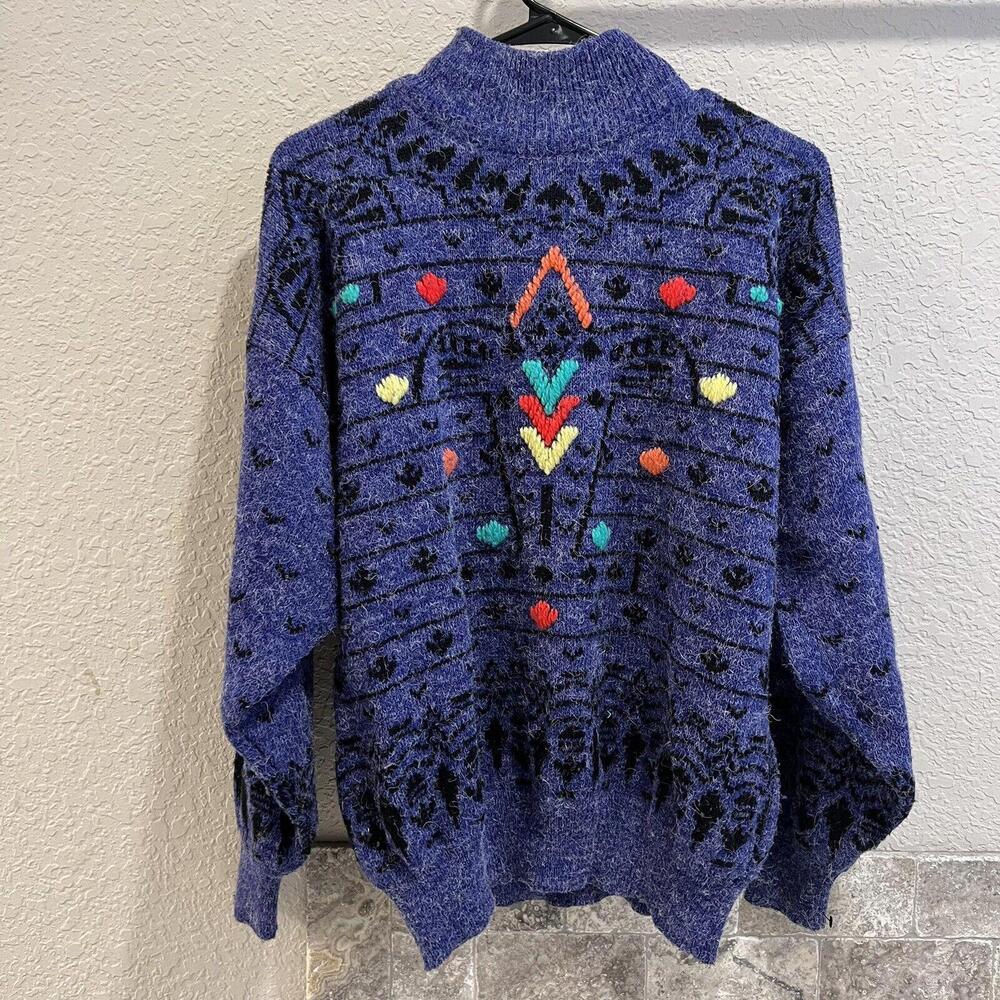Vintage 80’s Aztec Native American Art Colorful Knit Sweater Size Large